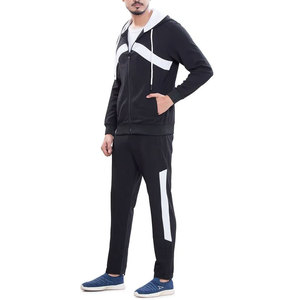 Conjunto Deportivo Premium para Hombre |   Conjunto Deportivo Urbano con Capucha, Chaqueta y Pantalón de Chándal en Negro Obsidiana y Blanco Ártico - Product Image 1
