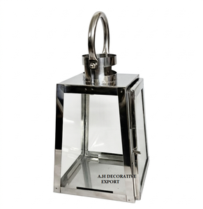 Luxury Stainless Steel Glass <b>Lantern</b> <b>Large</b> Silver Metal Candle <b>Lantern</b> with Ring Handle for Outdoor Garden & Wedding Decor - Product Image 2