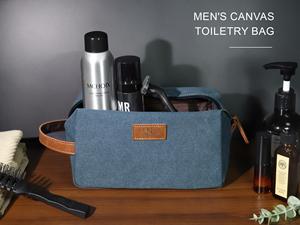 Wholesale Genuine Leather Canvas <b>Toiletry</b> <b>Bag</b> Vintage <b>Mens</b> Travel Dopp Kit Waterproof Shaving Cosmetic Wash Pouch TDB-0051 - Product Image 5