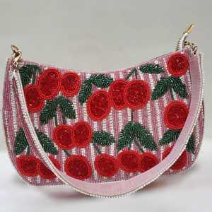 Handmade Cherry Embroidery Beaded Handbag <b>Pink</b> Red Floral Pattern <b>Crossbody</b> <b>Bag</b> For Women Accessory <b>Pink</b> White Beaded - Product Image 3