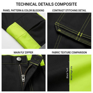 Pantalones de Trabajo Negros para Hombre con Franjas Reflectantes Verde Lima y Múltiples Bolsillos para Mayor Visibilidad y Seguridad - Product Image 6