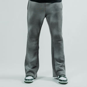 Nouveau pantalon de survêtement ample en coton tricoté délavé à l'acide pour homme, avec logo personnalisé, en molleton épais et coupe large - Product Image 1