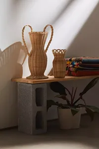 Boho <b>Small</b> Rattan <b>Vase</b> Handmade Wicker Flower Holder Natural Rattan Decorative <b>Vase</b> for Dried Flowers Table Shelf Decor - Product Image 5