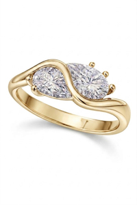 แหวนแฟชั่น Toi et Moi แหวนหมั้นสองเม็ดทรงหยดน้ำ แหวนแบบ Bypass ทองคำแท้ 10K/14K/18K ดีไซน์เรียบหรู แหวนทองคำสัญญา - Product Image 5