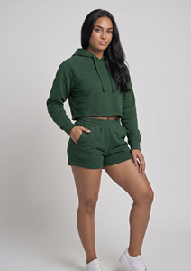 Women Crop Hoodie Shorts Set /Ladies Long Sleeve Crop Winter Jogger Sweat Shorts Set / Women Mid Drawstring Waist Shorts Set - Product Image 5