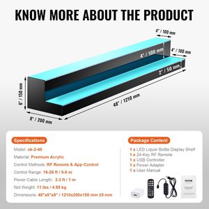 48\" 2-Step LED Lighted Liquor Bottle Display Bar Shelf with RF & App Control <b>LCD</b> <b>Boards</b> & <b>Accessories</b> - Product Image 6