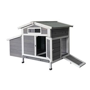 Pollaio per Galline da Esterno in Legno Grigio con Tetto in Asfalto a Facile Accesso, Vassoio Estraibile, Nido e Porta Anteriore in Acciaio - Product Image 3