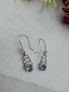 Pendientes Colgantes Circulares de Topacio Azul Natural, Chapados en Plata, Hechos a Mano, con Piedras Preciosas, Estilo Boho, para Mujer - Product Image 3