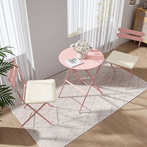 Set da 3 Pezzi in Metallo Rosa per Balcone o Patio: Tavolo e Sedie da Bistrot - Product Image 2