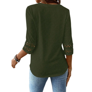 Women Lace O-Neck <b>Sleeve</b> Blouse Solid Color <b>Long</b> <b>Sleeve</b> Shirt Backless Casual <b>Top</b> Summer Daily Wear 100% Cotton - Product Image 2