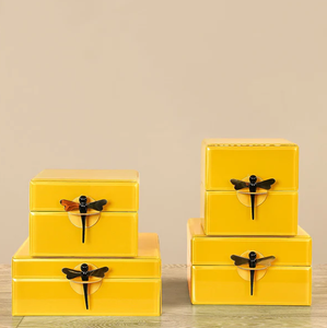Luxury Yellow Pale Color Mirror Glass Decorative Storage Box Key Knob Premium Jewelry Vanity Organizer <b>Boxes</b> Home Decor Lacquer - Product Image 1
