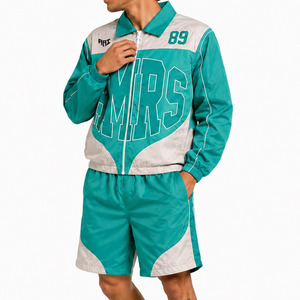 Trendy Custom High Quality Print Thermal Summer Solid Windbreaker Two Piece Nylon Reflective Tracksuit Shorts Set & Men Hoodies - Product Image 1
