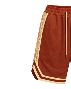 Shorts de basketball pour hommes orange rouille et beige, respirants, séchage rapide, pour entraînement sportif, gym, course à pied, athlétiques, taille élastique, personnalisables - Product Image 3