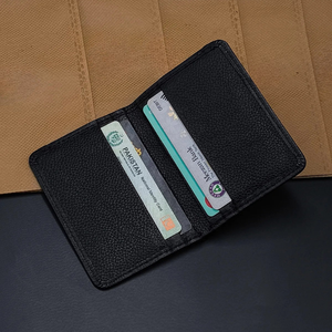 Black Textured Leather <b>Card</b> <b>Holder</b> <b>Wallet</b> Bifold Design For Men Multi Slot Office Business Functional Practical Pocket Purse - Product Image 5