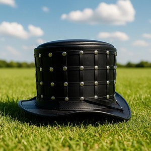 Premium Quality custom made Handmade Black Leather <b>Top</b> Hat Studded Steampunk Hat Gothic Festival Style - Product Image 5
