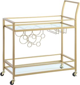 Gold Finish Metal Bar Cart Rolling <b>Drinks</b> Trolley Glass Shelf Beverage Serving Cart Wine Bottle <b>Rack</b> Wine Glass Holder Home Bar - Product Image 4