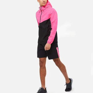 Conjunto Deportivo de Chaqueta Cortavientos con Capucha y Bloques de Color para Hombre, Pantalones Cortos, Tejido de Poliéster y Spandex de Secado Rápido, para Verano - Product Image 1