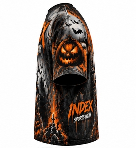 INDEX Men's Halloween <b>Pumpkin</b> Printed <b>T</b>-<b>Shirt</b> Short Sleeve O-Neck Street Style Regular Fit With Bats And Orange Design - Product Image 4