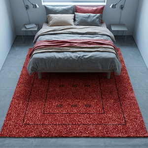 Alfombra de Lana Roja Contemporánea de Primera Calidad, Anudada a Mano, con Diseño Geométrico Minimalista en el Borde, Alfombra Decorativa para Sala de Estar - Product Image 4