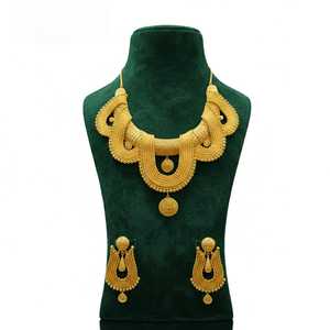 Designer 14K Gold Plated Copper Brass Bridal Wedding Engagement Party Gift <b>Statement</b> <b>Necklace</b> Earring Set Women | Classic - Product Image 1