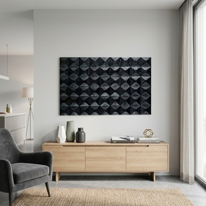 Décoration murale noire moderne en bois, motif géométrique 3D en forme de diamant, panneau mural sculpté, décoration intérieure contemporaine de luxe - Product Image 2
