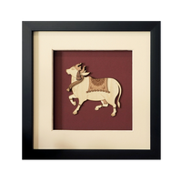Décoration murale en bois 3D artisanale en forme de vache Nandi |   Cadre d'art en bois multicouche traditionnel pour la décoration de la salle de prière