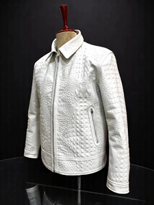 Premium <b>White</b> Croco Embossed Genuine Leather Motorcycle <b>Biker</b> <b>Jacket</b> Custom Mens Fashion Outerwear Stand Breathable Winter - Product Image 3