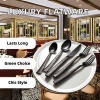 Ensemble de 5 couteaux à dîner vintage noirs de luxe en acier inoxydable 304, couverts durables de qualité alimentaire pour mariages