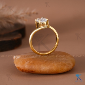 Bague de fiançailles ovale en diamant de laboratoire, or jaune massif, solitaire, pour femme, bijoux fins - Product Image 3
