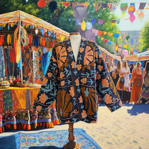 Chaqueta Larga Boho Gypsy con Cuello en V, Bordada a Mano, Estampada y Tejida, Estilo Suzani, para Mujer, Verano, Regalo Especial - Product Image 1