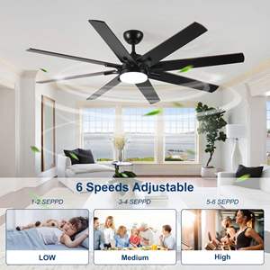 Ventilador de techo LED grande de 72 pulgadas para interior/exterior, 8 aspas, 6 velocidades, Motor de CC Reversible, acabado negro moderno, mando a distancia silencioso para Cocina - Product Image 1