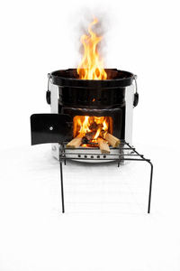 Poêle à bois moderne autoportant en acier inoxydable, écologique, portable, pour le camping, avec rangement pour bûches - Product Image 2