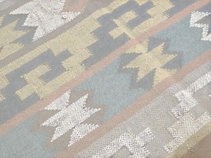 Alfombra Kilim Geométrica Hecha a Mano, Tejido Plano de Lana y Acrílico, Rectangular, para Pasillo - Product Image 2