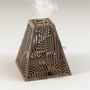 Pyramid Shape Arabic Wooden <b>Bakhoor</b> Burner With Geometric Cutout Design And Storage Drawer, Perfect For <b>Oud</b> And Incense Use - Product Image 4