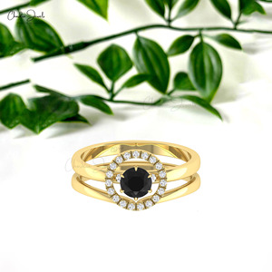 Produits tendance : Bague empilable en or massif 14 carats avec diamant noir naturel rond de 5 mm, bague solitaire en diamant à prix de gros - Product Image 5