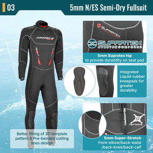 Combinaison semi-sèche professionnelle en néoprène N/ES 5 mm de qualité supérieure pour homme avec fermeture éclair dorsale et technologie double étanchéité, manches longues, OEM/ODM - Product Image 4