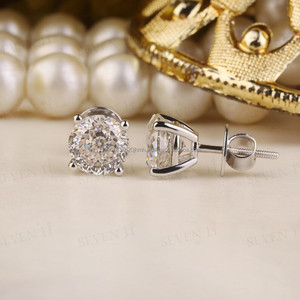 Portuguese Round Cut Diamond <b>Stud</b> <b>Earrings</b> in White Gold Brilliant MultiFaceted Sparkle Elegant Luxury <b>Fine</b> Jewelry Gift for Her - Product Image 3