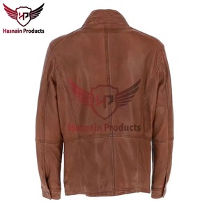 <b>Mens</b> Real Brown Leather <b>Jacket</b> Field Coat <b>Utility</b> Safari 4 Flap Pocket Cowhide Windbreaker Custom Classic Winter Warm Outerwears - Product Image 4