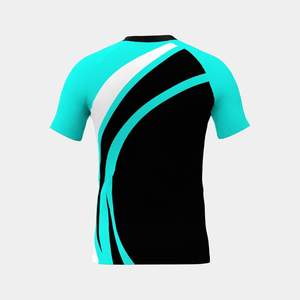 Men's Black And Turquoise Color Blocked Short Sleeve Rash Guard Quick Dry Sport <b>Top</b> Adult Swim Shirt - Product Image 3