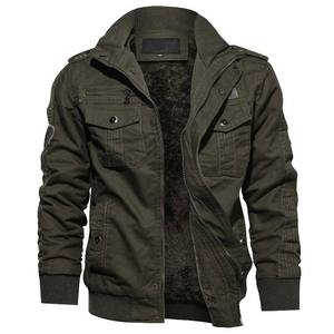 Cargo Jacket For Men Winter Warm Fleece <b>Lined</b> Bomber <b>Coat</b> Cotton Tactical Outerwear Full Zip Utility Multi Pocket Top - Product Image 1