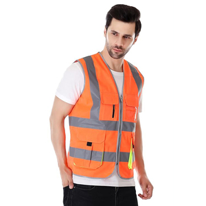 Chaleco de Seguridad Naranja de Alta Visibilidad con Franjas Reflectantes, Cierre de Cremallera, Múltiples Bolsillos, Unisex, Tejido de Poliéster - Product Image 4