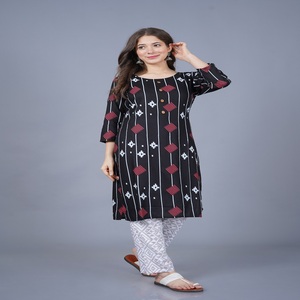 <b>Women</b> Black Printed Rayon Kurti Set with Pants, V-Neck 3/4 Sleeve Ethnic Wear Casual Daily Wear <b>Kurta</b> Set for <b>Women</b> - Product Image 3