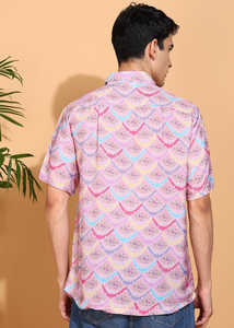 Elegante Camisa Floral Rosa de Poliéster para Hombre, Diseño de Corte Regular con Cuello de Camisa y Mangas Cortas para Uso Casual - Product Image 2