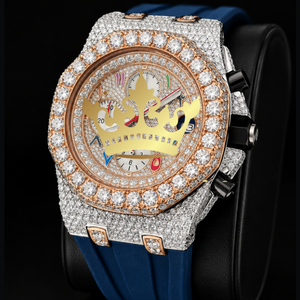 Custom Classic Antique Luxury Moissanite <b>Chronograph</b> Watch for Men Blue Rubber Strap Fully Iced Diamond Stainless Steel Case 10 - Product Image 2