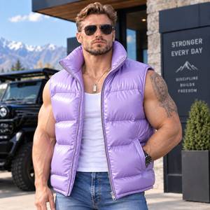 Veste en cuir matelassée pour homme, gilet en cuir de mouton, manteau sans manches streetwear d'hiver - Product Image 1