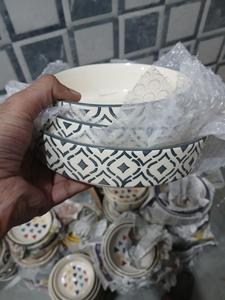 Ensemble de bols en céramique bleu et blanc, motif oriental classique, glaçure réactive naturelle, peint à la main, design de luxe en pierre, forme irrégulière - Product Image 3