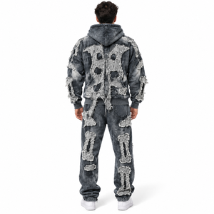 Ensemble de survêtement gris anthracite déchiré pour homme – Tenue streetwear tendance et robuste - Product Image 3