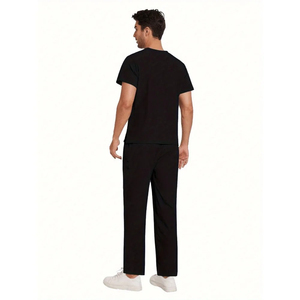 Conjunto de Uniformes Médicos Negros para Hombre, Camiseta de Manga Corta con Cuello en V y Pantalones Cargo de Pierna Recta, Uniforme de Enfermería para Médicos y Dentistas - Product Image 4
