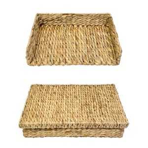 DESKTOP ORGANIZER Water Hyacinth Basket Magazine <b>File</b> Rack Letter Sorter Tray Office Wicker Holder - Product Image 2