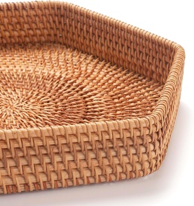Hexagon Rattan Woven Serving Tray Decorative <b>Basket</b> Natural Beige Handwoven Storage Tray for Kitchen <b>Table</b> Living Room - Product Image 3